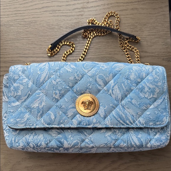 Versace Light Blue Quilted Shoulder Bag with Gold Accents main image 0